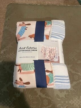 Artist Collection Cotton Gauze Dachshund Throw Blanket-60 in x 70 in-new